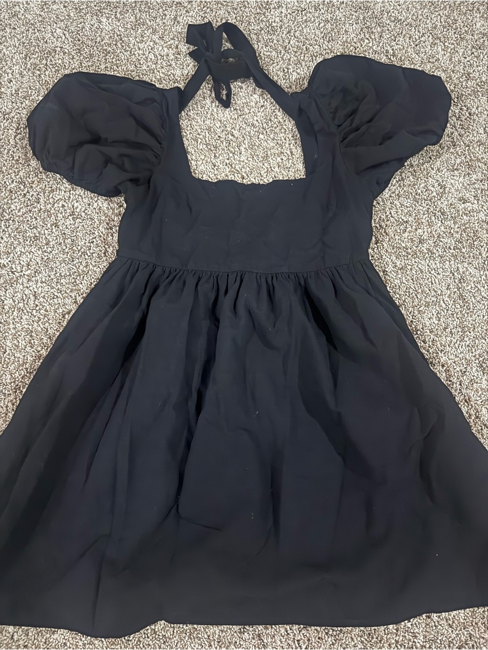 Altar'd State Black Puff Sleeve Halter Tie Mini Dress